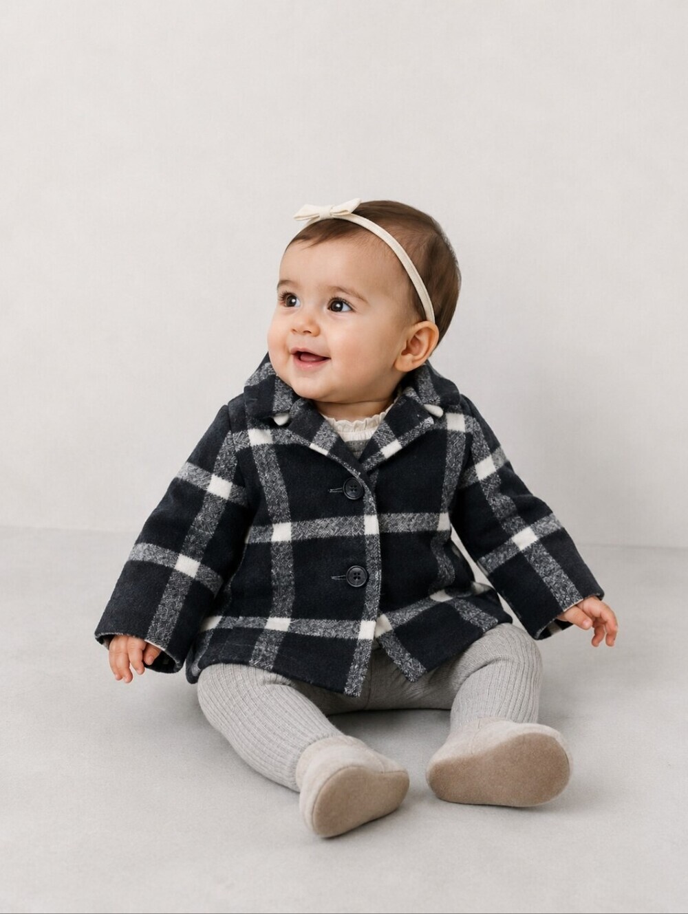 Old Navy Baby Plaid Wool Blend Coat 3-6M Black White Peacoat Jacket